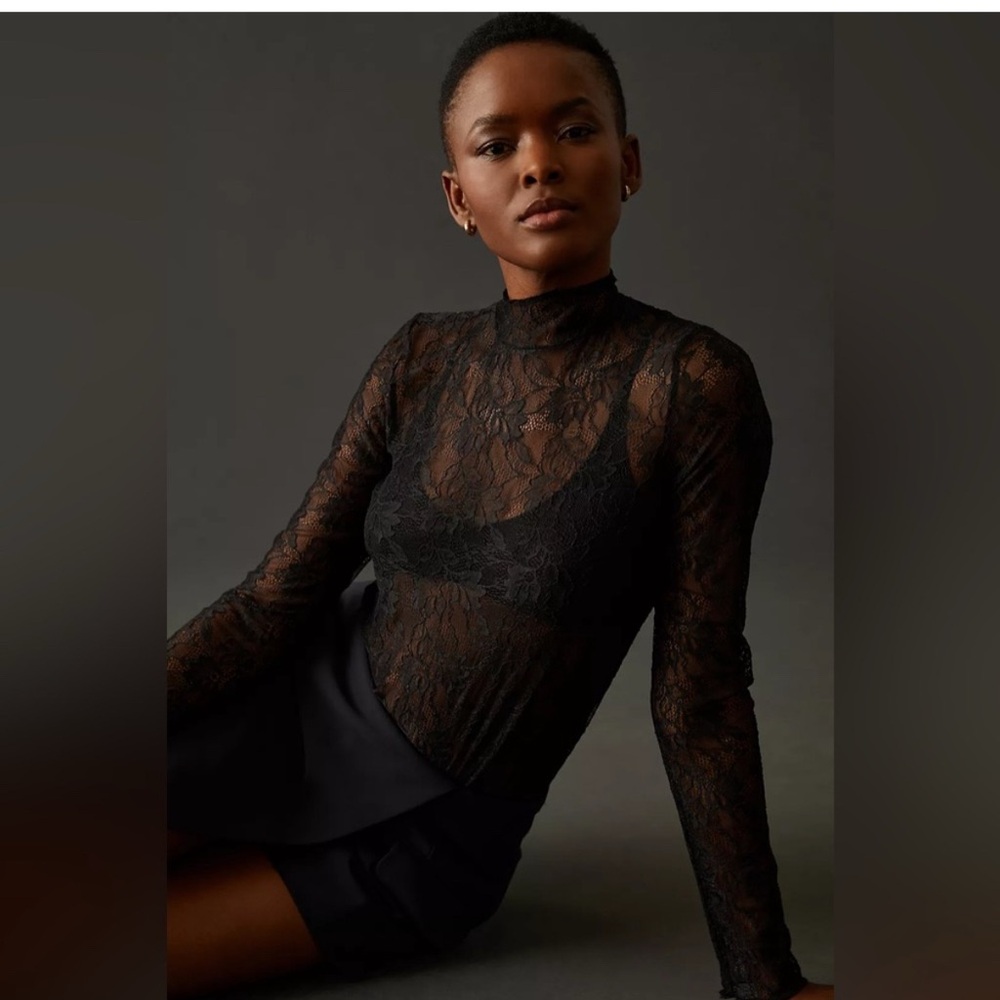 Anthropologie Elegant Black Lace layering Top
